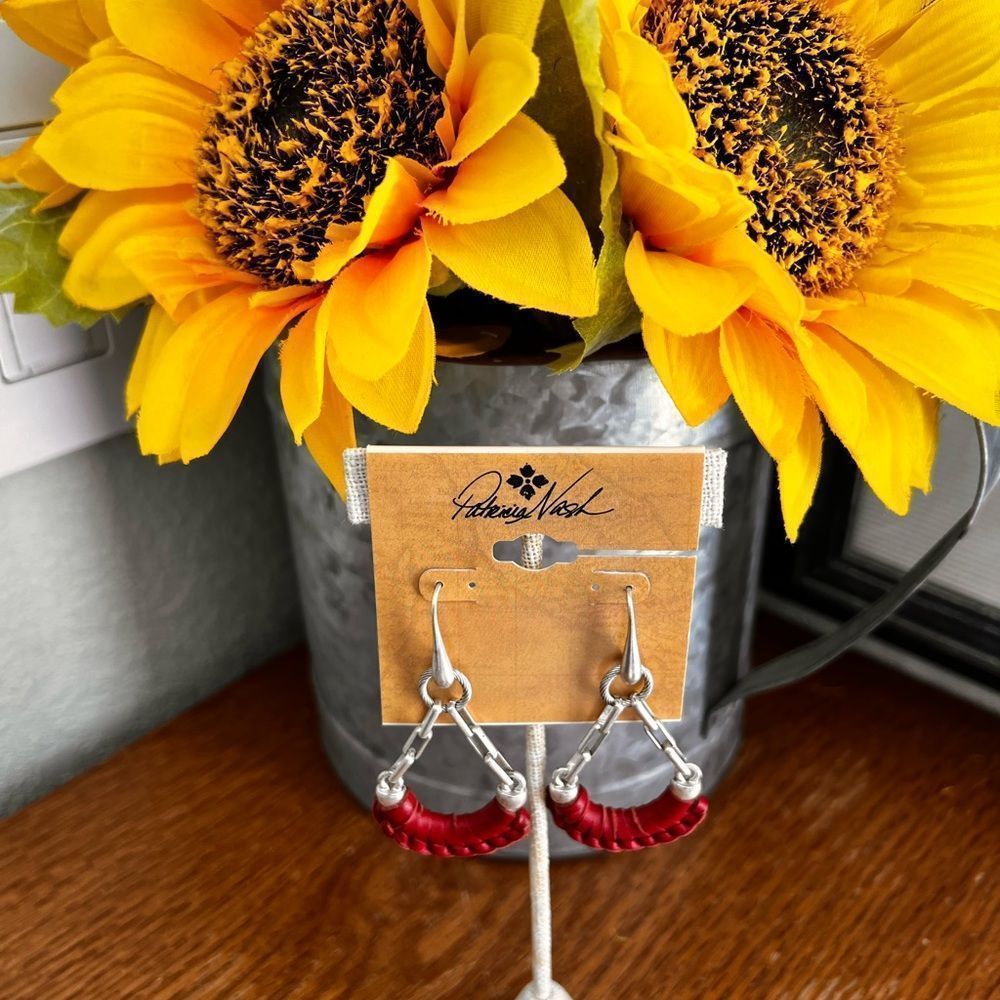 NWT Patricia Nash Fidelia Dangle 
Wrapped Leather Earrings Red/ Silver PNER